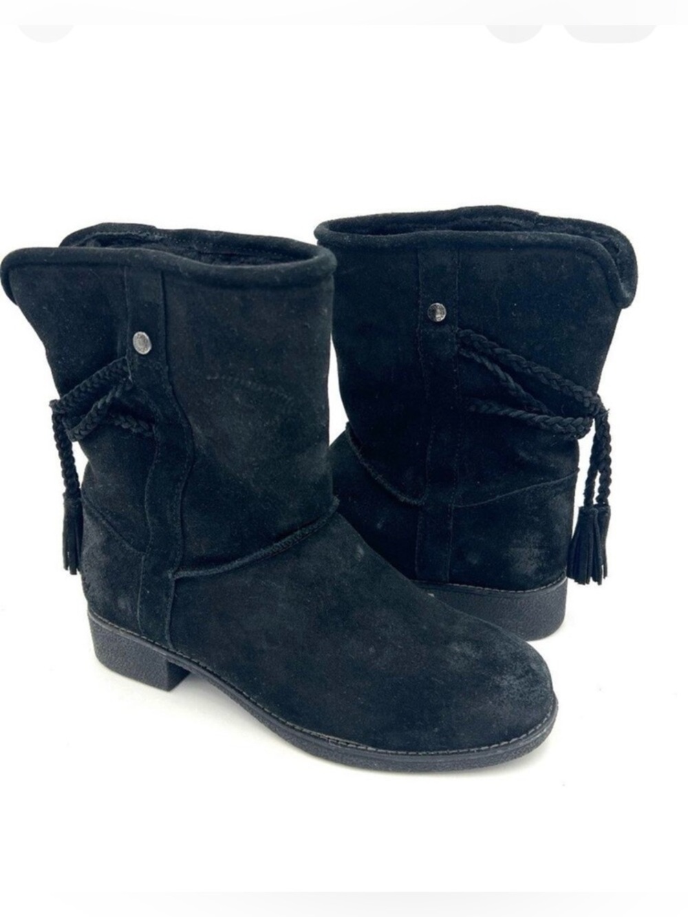 ABEO Blaine Black Suede Boot Shearling Tassel Size 8